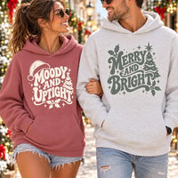 Personalized Merry and Bright Sweatshirt, Custom Moody Christmas Hoodie, Groovy Retro Holiday Top, Couples Matching, Christmas Gift for Her
