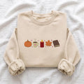 Fall Embroidered Sweatshirt, Custom Fall Icon Embroidered Hoodie, Pumpkin Coffee Leaf Crewneck, Holiday Stitched Shirt, Cozy Autumn Gift