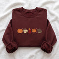 Fall Embroidered Sweatshirt, Custom Fall Icon Embroidered Hoodie, Pumpkin Coffee Leaf Crewneck, Holiday Stitched Shirt, Cozy Autumn Gift