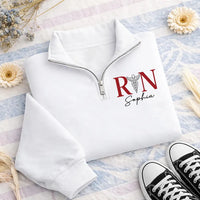 Personalized RN Embroidered Quarter Zip Sweatshirt, Custom Nurse Name Pullover, Hospital Shift Top, Medical Team Apparel, Gift for RN