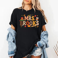 Personalized Mrs Name Teacher Tee, Custom Patchwork Applique Shirt, Fall School Icons Tee, Teacher Appreciation Gift, Back to School Gift