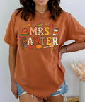 Personalized Mrs Name Teacher Tee, Custom Patchwork Applique Shirt, Fall School Icons Tee, Teacher Appreciation Gift, Back to School Gift