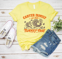 Personalized Turkey Trot Family Sweatshirt, Custom Family Name Tee, Running Turkey Shirt, Two Designs to Choose, Thanksgiving Gift