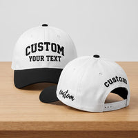 Personalized Two Tone Embroidered Cap, Custom Text Logo Baseball Hat, Structured Snapback Cap, Team Business Gift, Gift for Her or Him