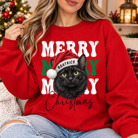 Personalized Merry Christmas Pet Sweatshirt, Custom Santa Hat Dog Cat Crewneck, Retro Bubble Letter Shirt, Pet Photo Gift, Dog Mom Gift