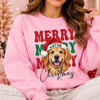 Personalized Merry Christmas Pet Sweatshirt, Custom Santa Hat Dog Cat Crewneck, Retro Bubble Letter Shirt, Pet Photo Gift, Dog Mom Gift