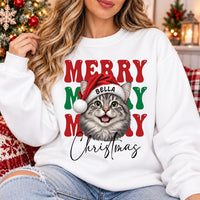 Personalized Merry Christmas Pet Sweatshirt, Custom Santa Hat Dog Cat Crewneck, Retro Bubble Letter Shirt, Pet Photo Gift, Dog Mom Gift