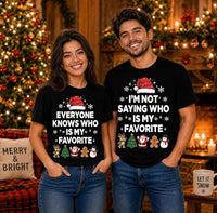 Personalized I'm the Favorite Christmas Shirt, Custom Quote Matching Family Christmas Tee, Funny Santa Hat Crewneck, Gift for Sister