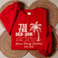Personalized Tropical Christmas Vacation Shirt, Custom Family Beach Holiday Tee, Palm Tree Sweatshirt, Beach Family Outfit, Holiday Gift
