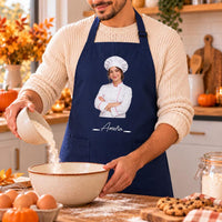 Personalized Chef Photo Apron, Custom Name Kitchen Apron with Pockets, Full-Length Cooking Wear, Adjustable Neck Gift, Gift for Chef