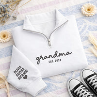 Personalized Grandma Embroidered Quarter Zip Sweatshirt, Custom Grandkids Sleeve Pullover, Family Sweater, Mother's Day Gift, Gift for Her