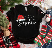 Personalized Santa Hat Name Christmas Shirt, Custom Name Holiday Family Tee, Matching Santa Hat Sweatshirt, Holiday Outfit, Christmas Gift
