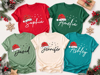 Personalized Santa Hat Name Christmas Shirt, Custom Name Holiday Family Tee, Matching Santa Hat Sweatshirt, Holiday Outfit, Christmas Gift