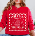 Personalized Family Christmas Sweatshirt, Custom Name Holiday Tee, Vintage Checkered Frame Shirt, Matching Holiday Outfit, Christmas Gift