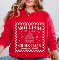 Personalized Family Christmas Shirt, Custom Name Holiday Tee, Vintage Checkered Frame Sweatshirt, Matching Holiday Outfit, Christmas Gift