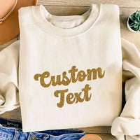 Custom Glitter Text Sweatshirt, Personalized Vintage Script Tee, Retro Sparkle Lettering Top, Shimmer Name Outfit, Birthday Gift for Her