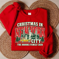 Personalized Christmas New York Sweatshirt, Custom Family Vacation Tee, NYC Christmas Skyline, Matching Family Trip Shirt, Gift for Her