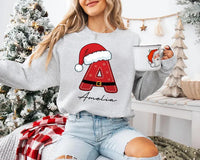 Personalized Santa Initial Sweatshirt, Custom Name Christmas Tee, Santa Suit Letter Sweatshirt, Matching Family Holiday Top, Christmas Gift
