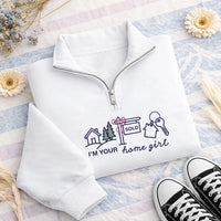 Personalized Real Estate Embroidered Quarter Zip Sweatshirt, Custom Realtor Home Girl Pullover, Cozy Work Layer, Realtor Thank You Gift