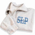 Personalized SLP Embroidered Quarter Zip Sweatshirt, Custom Name Thread Pullover, Speech Therapy Work Top, Cozy Layer Gift, Gift for SLP