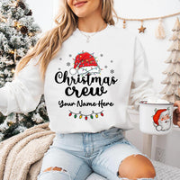 Personalized Christmas Crew Sweatshirt, Custom Name Santa Hat Shirt, Family Matching Tee, Christmas Family Gift, Holiday Party Gift