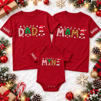 Personalized Family Christmas Shirt, Custom Doodle Name Holiday, Mama Dada Matching Top, Christmas 2026 Outfit, Family Gift, Front Sleeve