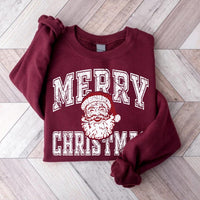Merry Christmas Santa Sweatshirt, Vintage Distressed Holiday Print Sweatshirt, Retro Santa Face Holiday Crewneck, Christmas Gift for Her
