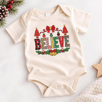 Believe Christmas Pattern Sweatshirt, Plaid Leopard Candy Cane Tee, Tree Bells Holiday Shirt, Xmas Pajama Top, Christmas Gift for Her