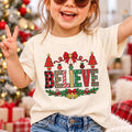 Believe Christmas Pattern Sweatshirt, Plaid Leopard Candy Cane Tee, Tree Bells Holiday Shirt, Xmas Pajama Top, Christmas Gift for Her