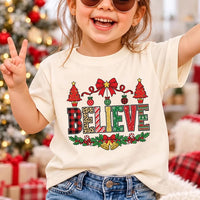 Believe Christmas Pattern Sweatshirt, Plaid Leopard Candy Cane Tee, Tree Bells Holiday Shirt, Xmas Pajama Top, Christmas Gift for Her