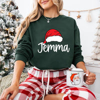 Personalized Family Christmas Shirt, Custom Santa Hat Name Sweatshirt, Matching Holiday Crew Tee, Xmas Pajama Top, Gift for Loved Ones