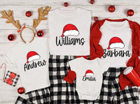 Personalized Family Christmas Shirt, Custom Santa Hat Name Sweatshirt, Matching Holiday Crew Tee, Xmas Pajama Top, Gift for Loved Ones