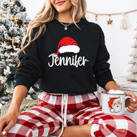 Personalized Family Christmas Shirt, Custom Santa Hat Name Sweatshirt, Matching Holiday Crew Tee, Xmas Pajama Top, Gift for Loved Ones