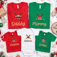 Personalized Reindeer Family Sweatshirt, Custom Peeking Reindeer Shirt, Matching Xmas Name Tee, Christmas Pajama Top, Gift for Family