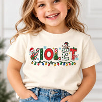 Personalized Christmas Name Shirt For Kids, Custom Name In Alphabet Letters Tee, Toddler Xmas Top, Cute Holiday Gift For Girls Boys