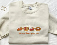 Embroidered Thanksgiving Pregnancy Announcement Sweatshirt, Pie For Two Funny Embroidered Hoodie, Holiday Shirt, Fall Gift for Her