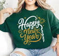 Happy New Year 2027 Sweatshirt, Gold Script Calligraphy New Years Eve Matching Tee, NYE Party Shirt, Holiday Crew Top, Women Gift Hoodie