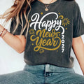 Happy New Year 2027 Shirt, Gold Script Calligraphy New Years Eve Matching Tee, NYE Party Sweatshirt, Holiday Crew Top, Women Gift Hoodie