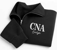 Personalized CNA Embroidered Quarter Zip Sweatshirt, Custom Name Pullover, Hospital Shift Pullover, Nurse Workwear Top, Gift for RN