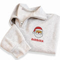 Personalized Santa Embroidered Quarter Zip Sweatshirt, Custom Name Pullover, Holiday Cozy Pullover, Kids Christmas Outfit, Christmas Gift