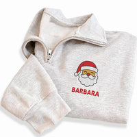 Personalized Santa Embroidered Quarter Zip Sweatshirt, Custom Name Pullover, Holiday Cozy Pullover, Kids Christmas Outfit, Christmas Gift