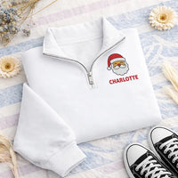 Personalized Santa Embroidered Quarter Zip Sweatshirt, Custom Name Pullover, Holiday Cozy Pullover, Kids Christmas Outfit, Christmas Gift