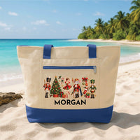 Personalized Nutcracker Tote Bag with Zipper, Custom Name Ballet Canvas Tote, Christmas Scene Design, Christmas Day Bag, Holiday Gift