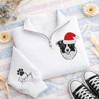Personalized Pet Portrait Embroidered Quarter Zip Sweatshirt, Custom Pet Name Pullover, Christmas Day Sweater, Christmas Gift for Her