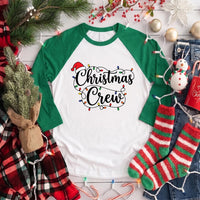 Christmas Crew Raglan Shirt, Festive String Lights Santa Hat Tee, Matching Family Holiday Top, Holiday Party Outfit, Christmas Gift