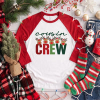 Cousin Crew Reindeer Raglan Shirt, Festive Christmas Cousins Tee, Matching Holiday Family Top, Xmas Party Outfit, Gift for Cousins