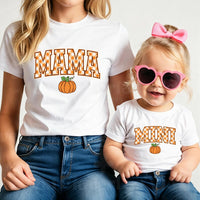 Mama And Mini Matching Shirts, Pumpkin Gingham Fall Family Outfit, Mommy And Me Thanksgiving Tees, Mama Shirt With Mini Bodysuit Gift