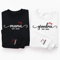 Custom Mama Embroidered Sweatshirt, Grandma Est Year Hoodie, Name on Sleeve Heart Shirt, Personalized Mom Crewneck, Mothers Day Gift