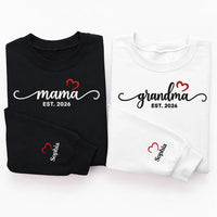 Custom Mama Embroidered Sweatshirt, Grandma Est Year Hoodie, Name on Sleeve Heart Shirt, Personalized Mom Crewneck, Mothers Day Gift