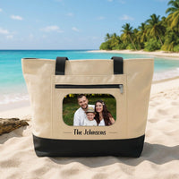 Personalized Family Photo Tote Bag with Zipper, Custom Picture Canvas Tote, Mom Essentials Keepsake Bag, Gift for Mom, Mothers Day Gift
